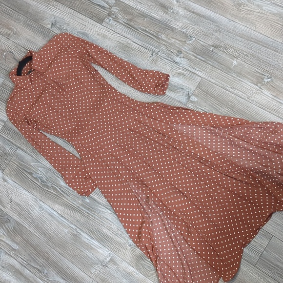 Top Shop Rust Polka Dot Double Split Midi Dress Size 0 - Picture 3 of 6